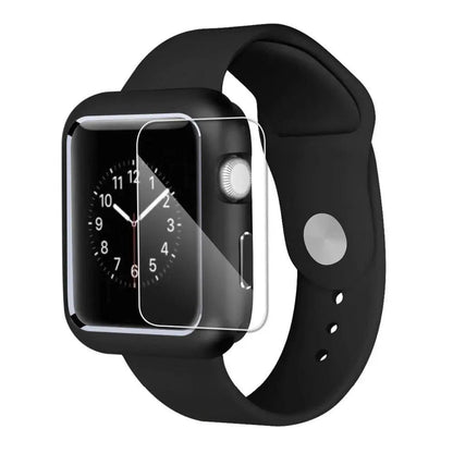 Armored Tempered Glass Watch Shield with Metal-Look Bumper Cover for Apple Watch 38mm-44mm Series 1-6