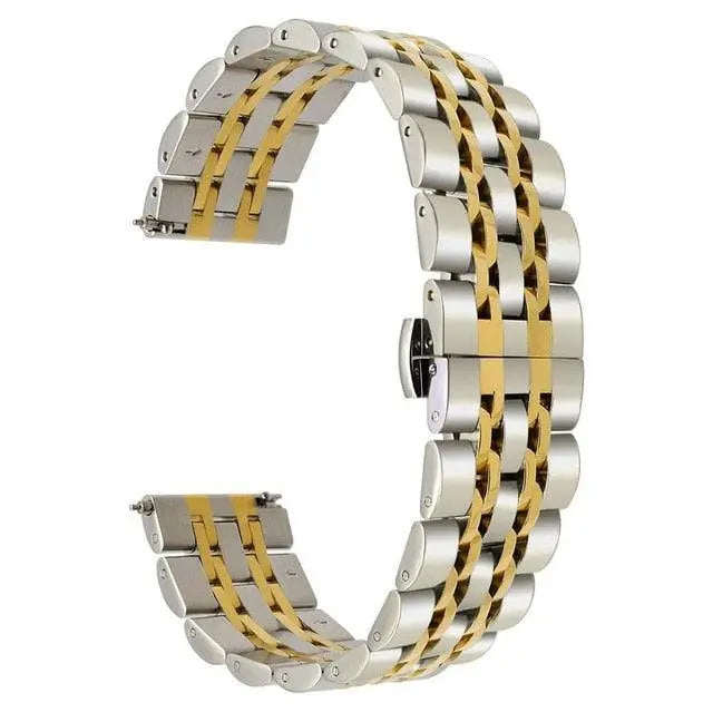 Metal Watch Strap for Samsung Galaxy Watch 22mm Connector Width Stainless Steel Triple-Link Bracelet Adjustable Clasp Silver Rose Gold