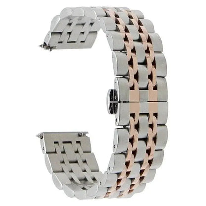 Metal Watch Strap for Samsung Galaxy Watch 22mm Connector Width Stainless Steel Triple-Link Bracelet Adjustable Clasp Silver Rose Gold