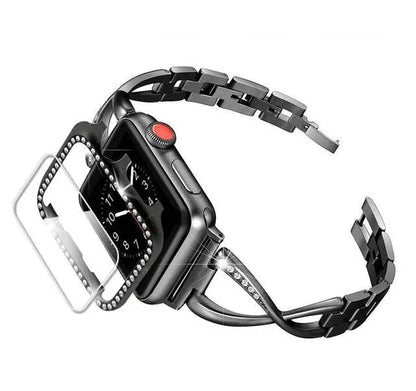 Embellished Metal Watch Case & Bracelet-Style Band Bundle for Apple Watch 38-44mm