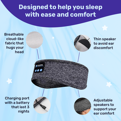 Sleep Headband Headphones Soft Washable Wireless Bluetooth for Insomnia Snoring Noise Blocking Meditation Travel Headset Gray Black