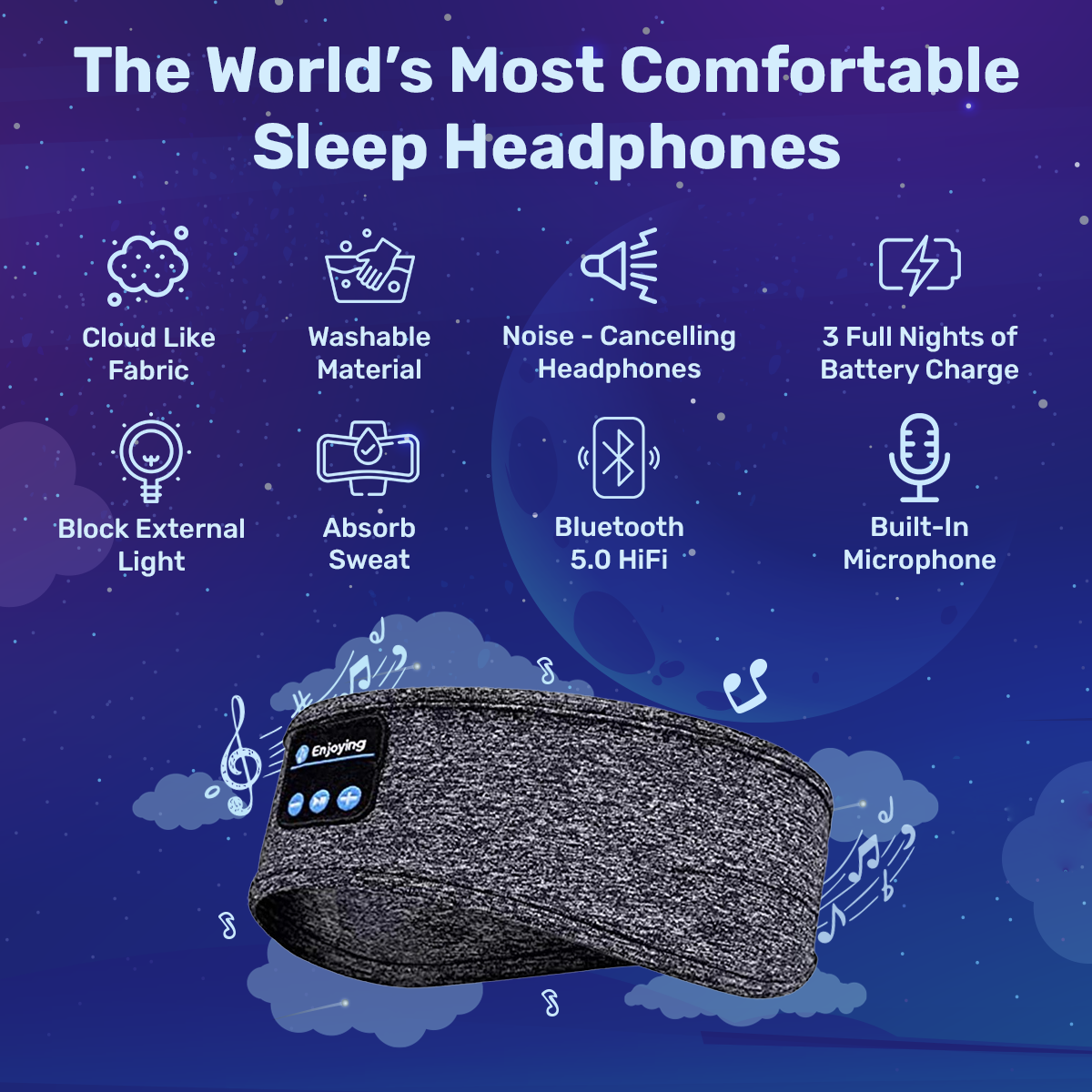 Sleep Headband with Speakers for Sleeping & Relaxation – Ultra-Soft Wireless Sleep Headphones for Side Sleepers | Noise Blocking Music