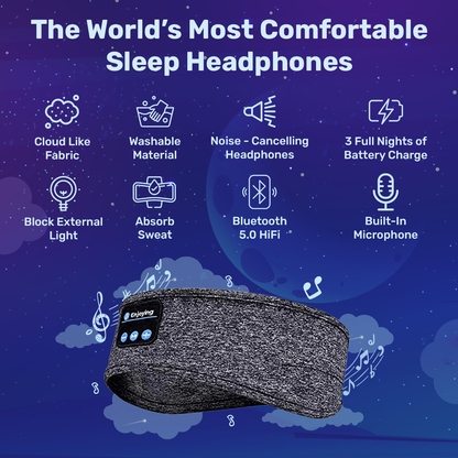 Sleep Headband Headphones Soft Washable Wireless Bluetooth for Insomnia Snoring Noise Blocking Meditation Travel Headset Gray Black