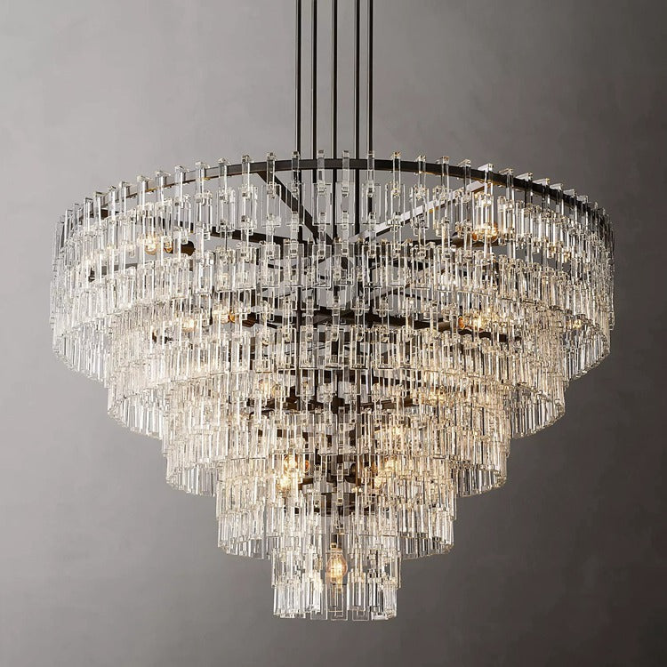 Multi-Tiered Crystal Ring Chandelier with Glass Chain Links for Dining Rooms and Living Rooms 36 48 60 Inch