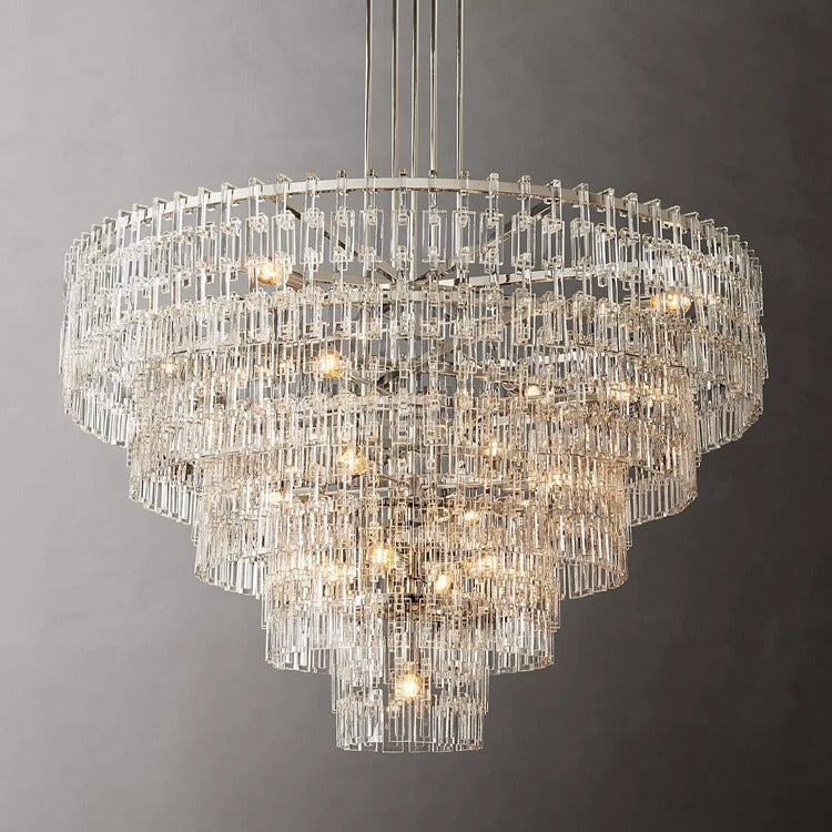 Multi-Tiered Crystal Ring Chandelier with Glass Chain Links for Dining Rooms and Living Rooms 36 48 60 Inch