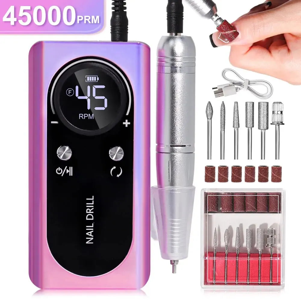 Cordless Electric Nail Drill 45000 RPM Rechargeable Manicure Tool Kit for Acrylic Nails Gel Polish Removal Pedicure Filing Shaping Polishing