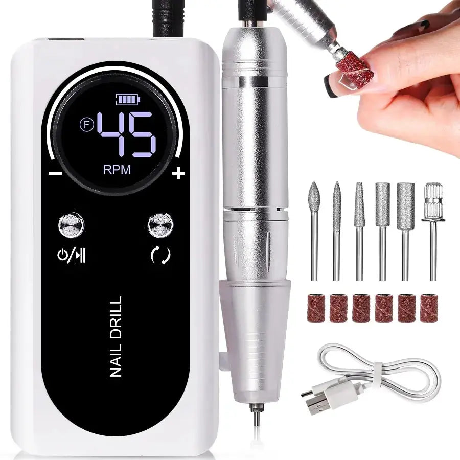 Cordless Electric Nail Drill 45000 RPM Rechargeable Manicure Tool Kit for Acrylic Nails Gel Polish Removal Pedicure Filing Shaping Polishing