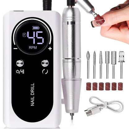 Cordless Electric Nail Drill 45000 RPM Rechargeable Manicure Tool Kit for Acrylic Nails Gel Polish Removal Pedicure Filing Shaping Polishing