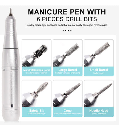 Electric Nail File for Manicure, Rechargeable Nail Drill Machine, Portable Nail Polisher with Low Noise for Home Use
