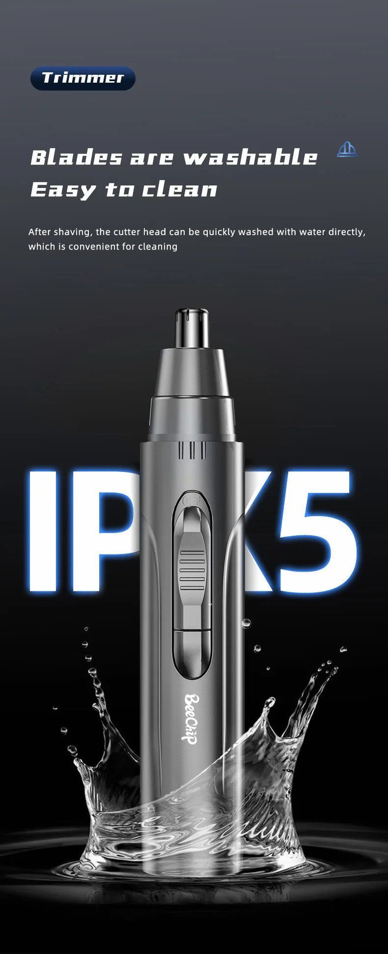 Rechargeable Electric Trimmer for Nose and Ears – Unisex Wet/Dry Grooming