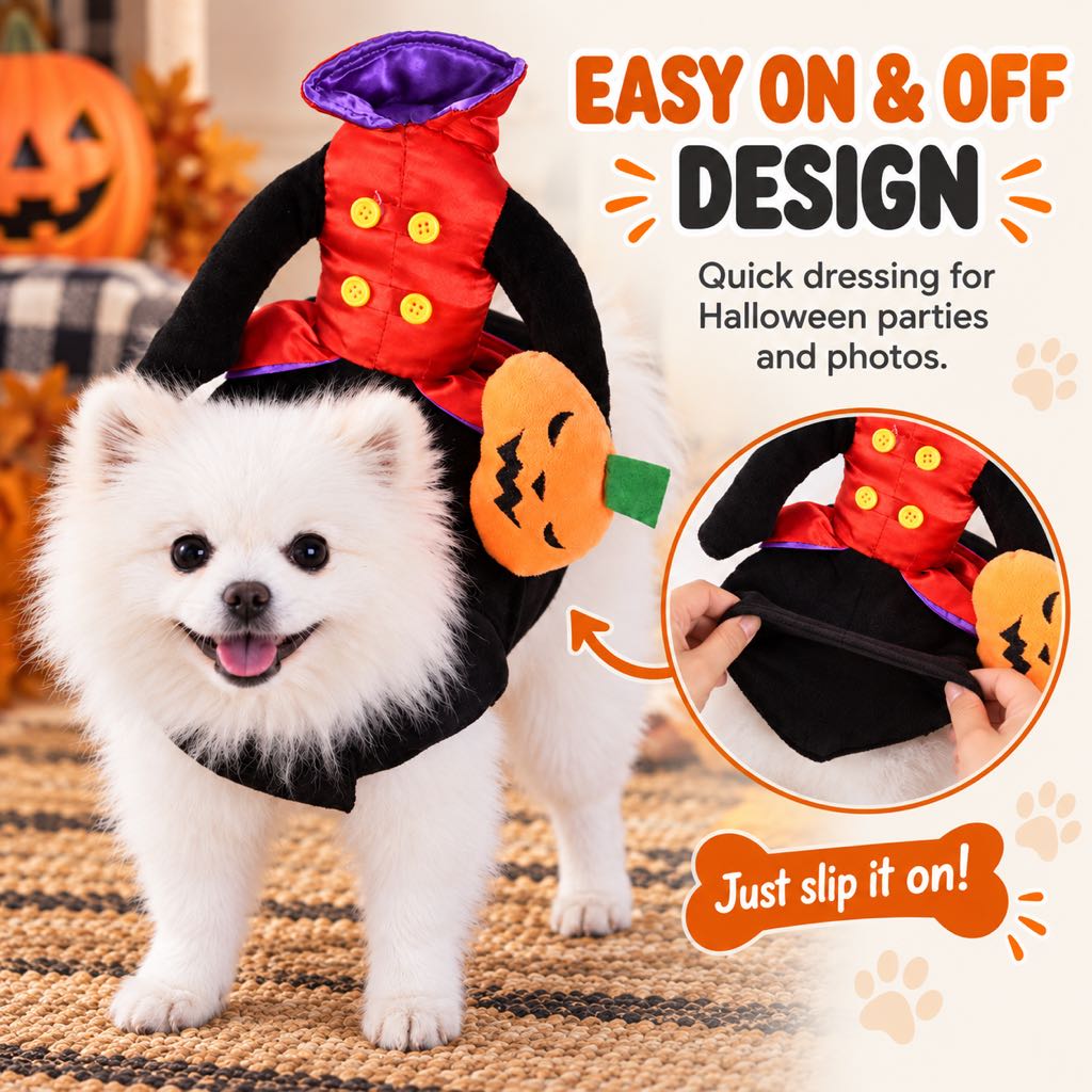 Pumpkin Knight Halloween Dog Costume, Red & Black Rider Style Pet Outfit for Halloween Parties, Trick-or-Treating & Cute Photos