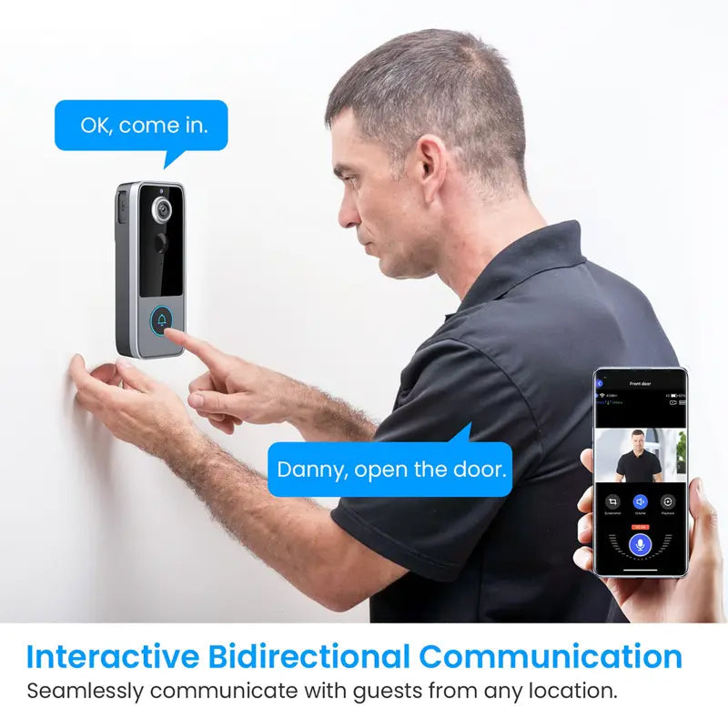 Smart Video Doorbell with HD Camera, Night Vision & Two-Way Audio – Wireless, Battery Powered, Weatherproof Security for Front Door &