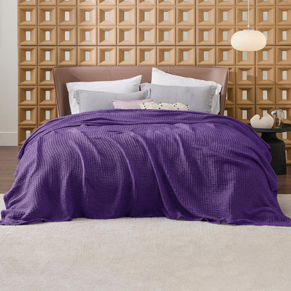 Cotton Throw Blanket for Bed, Waffle Weave Queen Size Blanket for All Seasons, Soft Breathable Cotton Blanket for Couch