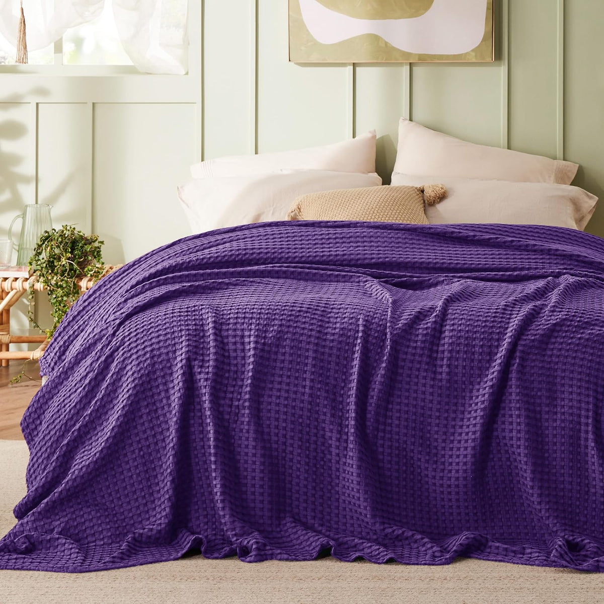 Cotton Throw Blanket Cooling, Bamboo Cooling Blanket for Hot Sleepers, Lightweight Queen Size Blanket for Summer