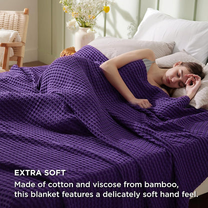 Cotton Throw Blanket Cooling, Bamboo Cooling Blanket for Hot Sleepers, Lightweight Queen Size Blanket for Summer