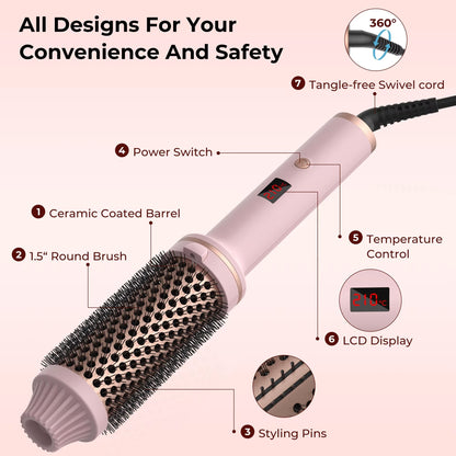 3-in-1 Heated Styling Brush with Ionic Technology for Smooth, Frizz-Free Hair – Fast Heat, 9 Temperature Levels – Multi-Function Curling &