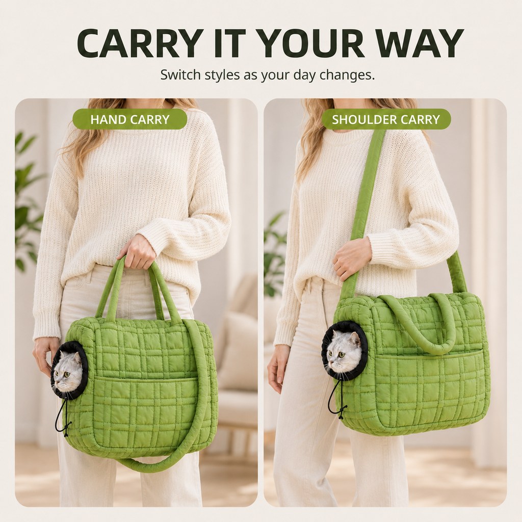 Ortekor Quilted Pet Carrier Tote for Cats & Small Dogs – Easy Hand & Shoulder Carry for Walks, Errands & Everyday Outings
