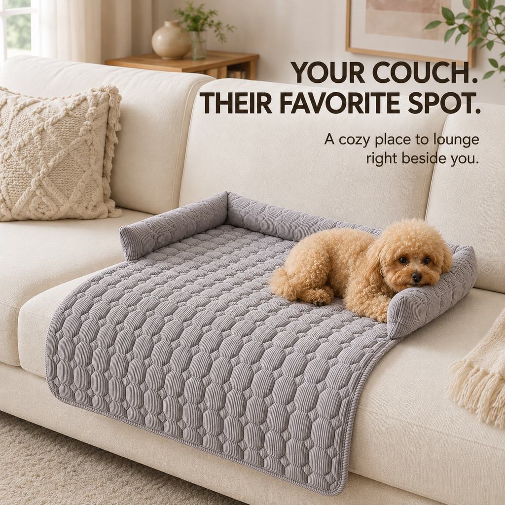Ortekor Quilted Pet Couch Bed & Sofa Protector for Dogs & Cats – 3-Sided Bolster Corduroy Lounger with Non-Slip Backing for Couch, Floor & Bedroom – Helps Reduce Fur & Everyday Sofa Mess