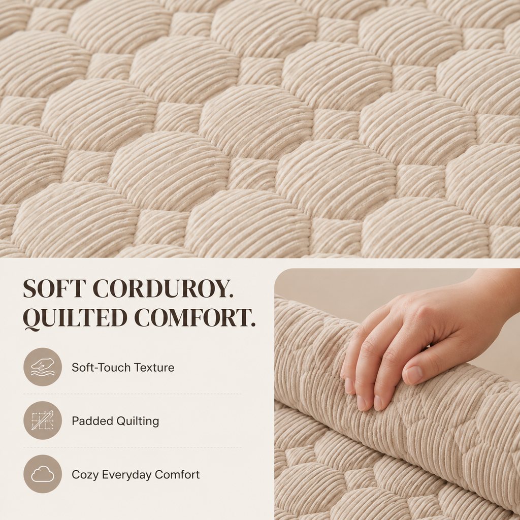 Ortekor Quilted Pet Couch Bed & Sofa Protector for Dogs & Cats – 3-Sided Bolster Corduroy Lounger with Non-Slip Backing for Couch, Floor & Bedroom – Helps Reduce Fur & Everyday Sofa Mess