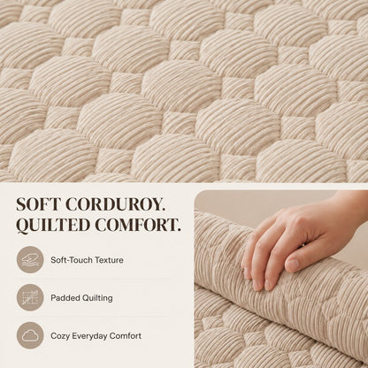 Ortekor Quilted Pet Couch Bed & Sofa Protector for Dogs & Cats – 3-Sided Bolster Corduroy Lounger with Non-Slip Backing for Couch, Floor & Bedroom – Helps Reduce Fur & Everyday Sofa Mess