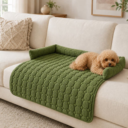 Ortekor Quilted Pet Couch Bed & Sofa Protector for Dogs & Cats – 3-Sided Bolster Corduroy Lounger with Non-Slip Backing for Couch, Floor & Bedroom – Helps Reduce Fur & Everyday Sofa Mess