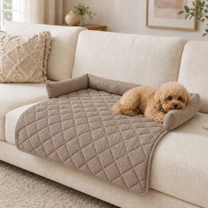 Ortekor Quilted Pet Couch Bed & Sofa Protector for Dogs & Cats – 3-Sided Bolster Corduroy Lounger with Non-Slip Backing for Couch, Floor & Bedroom – Helps Reduce Fur & Everyday Sofa Mess