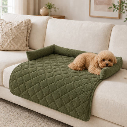 Ortekor Quilted Pet Couch Bed & Sofa Protector for Dogs & Cats – 3-Sided Bolster Corduroy Lounger with Non-Slip Backing for Couch, Floor & Bedroom – Helps Reduce Fur & Everyday Sofa Mess