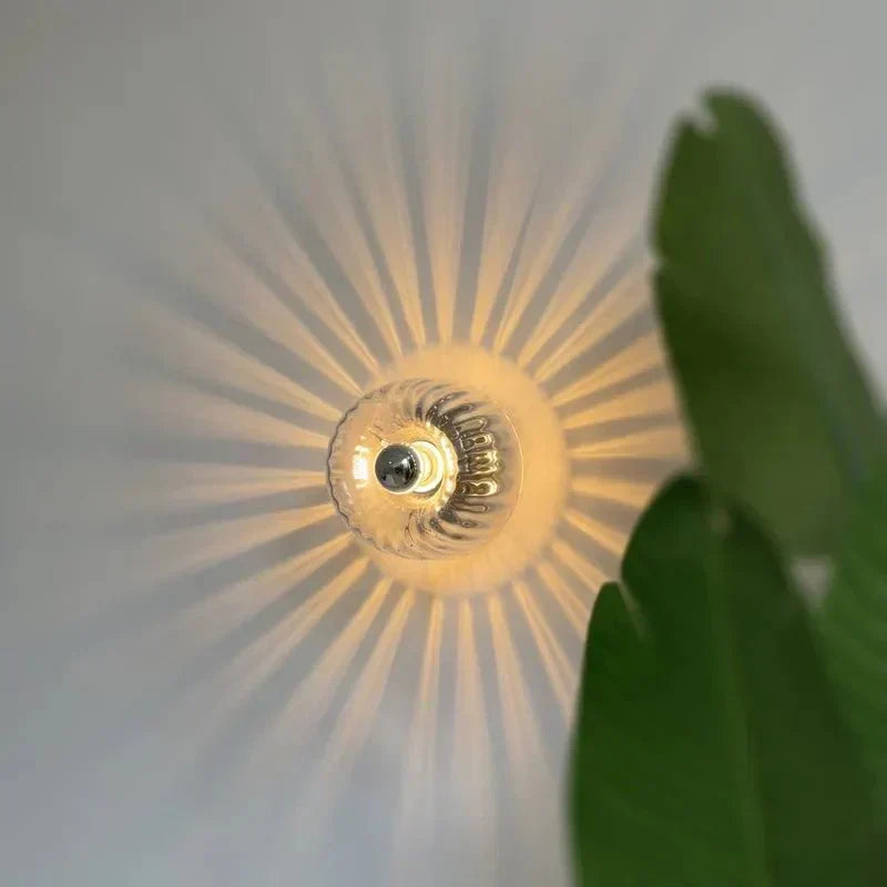 Fluted Glass Sconce E14 Socket Clear Shade Metal Frame Bedside Hallway Uplight Modern Minimalist Ambient Fixture for Bedroom Entry Living Sp