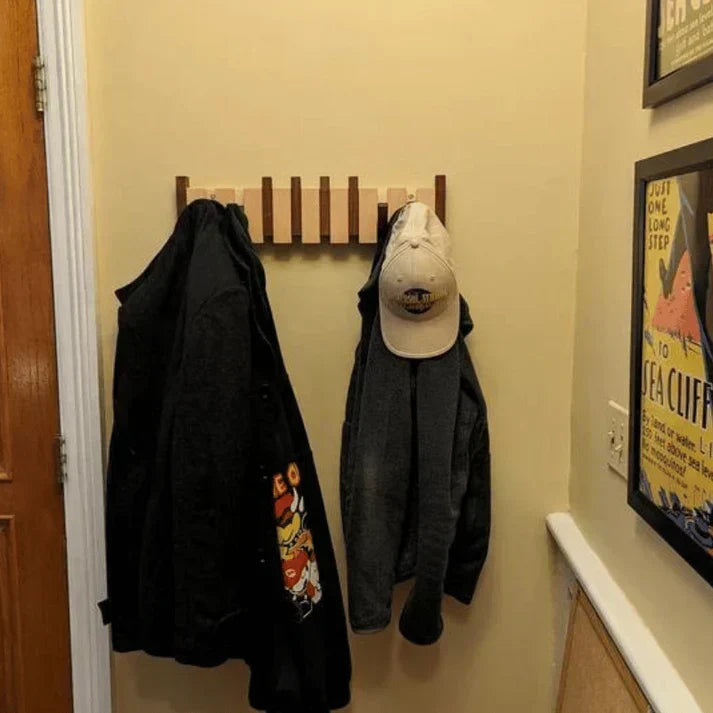 Wall-Mounted Coat Rack with Wooden Piano Key Design for Entryway