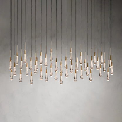 Cascading Raindrop Linear LED Chandelier – Textured Glass Orbs, Adjustable Height, Vaulted Ceiling Ready – 37 to 120 Inch Options for