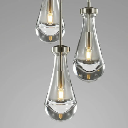 5-Light Glass Drop Chandelier, 14 Inch Round Ceiling Fixture with Cascading Crystal Pendants for Dining Room & Entryway