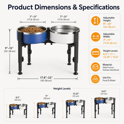 Ortekor Adjustable Raised Dog Bowl Stand for Home Feeding - No-Bend Metal Pet Bowl Holder for Cleaner, More Comfortable Meals