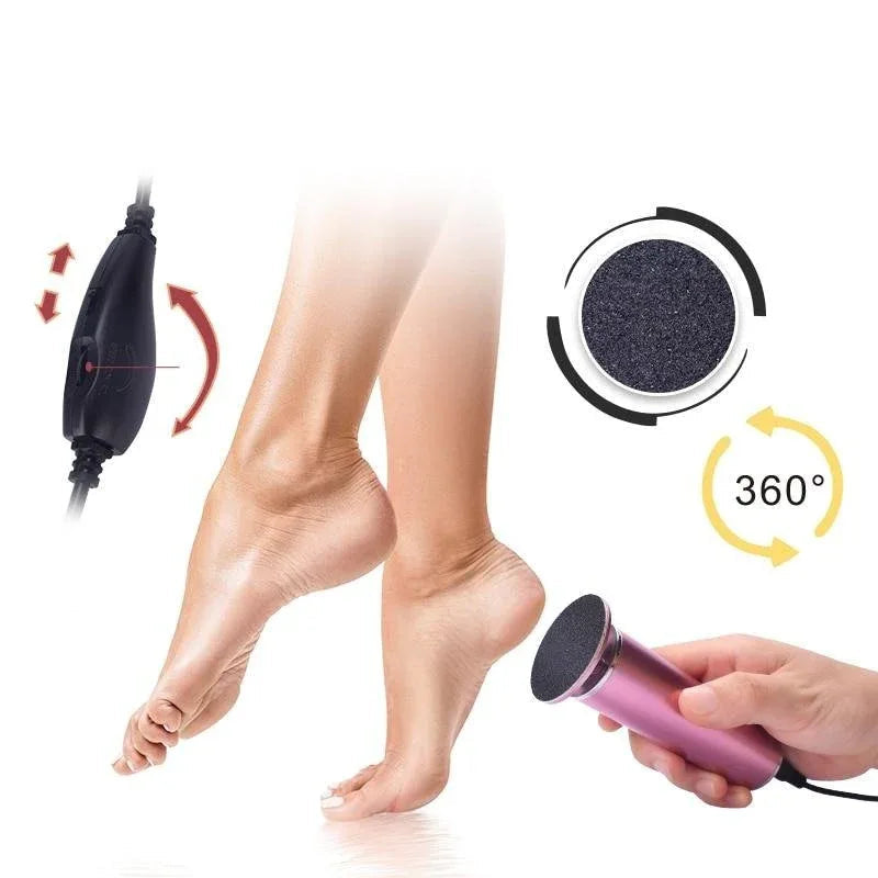 Rechargeable Electric Foot File for Smooth Heels & Callus Removal – Cordless USB Powered Pedicure Tool with Interchangeable Roller Heads