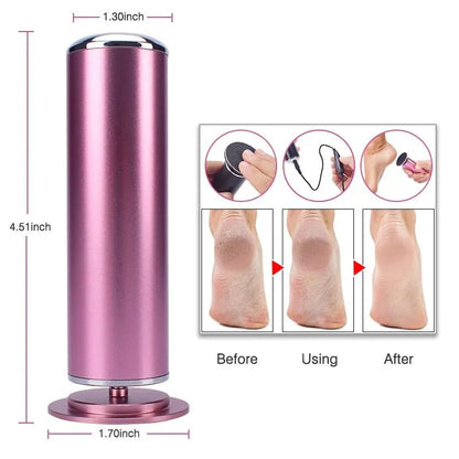 Rechargeable Electric Foot File for Smooth Heels & Callus Removal – Cordless USB Powered Pedicure Tool with Interchangeable Roller Heads
