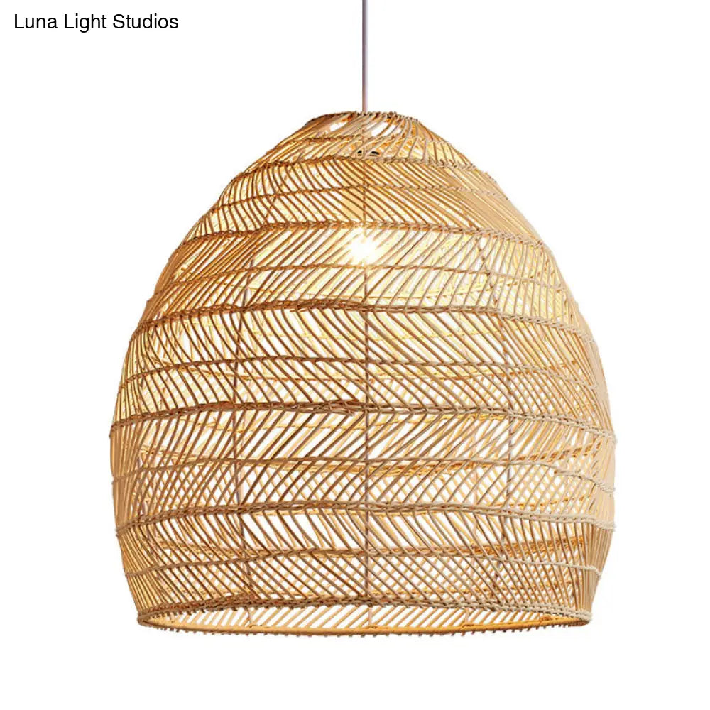 Woven Natural Fiber Dome Hanging Light Fixture – Bohemian Handcrafted Ceiling Lamp for Dining Room, Kitchen Island, Bedroom – Adjustable