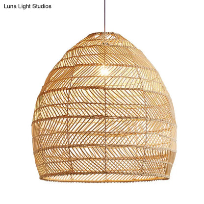 Woven Natural Fiber Dome Hanging Light Fixture – Bohemian Handcrafted Ceiling Lamp for Dining Room, Kitchen Island, Bedroom – Adjustable