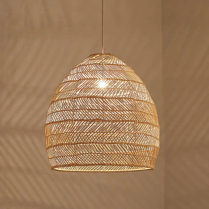 Woven Natural Fiber Dome Hanging Light Fixture – Bohemian Handcrafted Ceiling Lamp for Dining Room, Kitchen Island, Bedroom – Adjustable