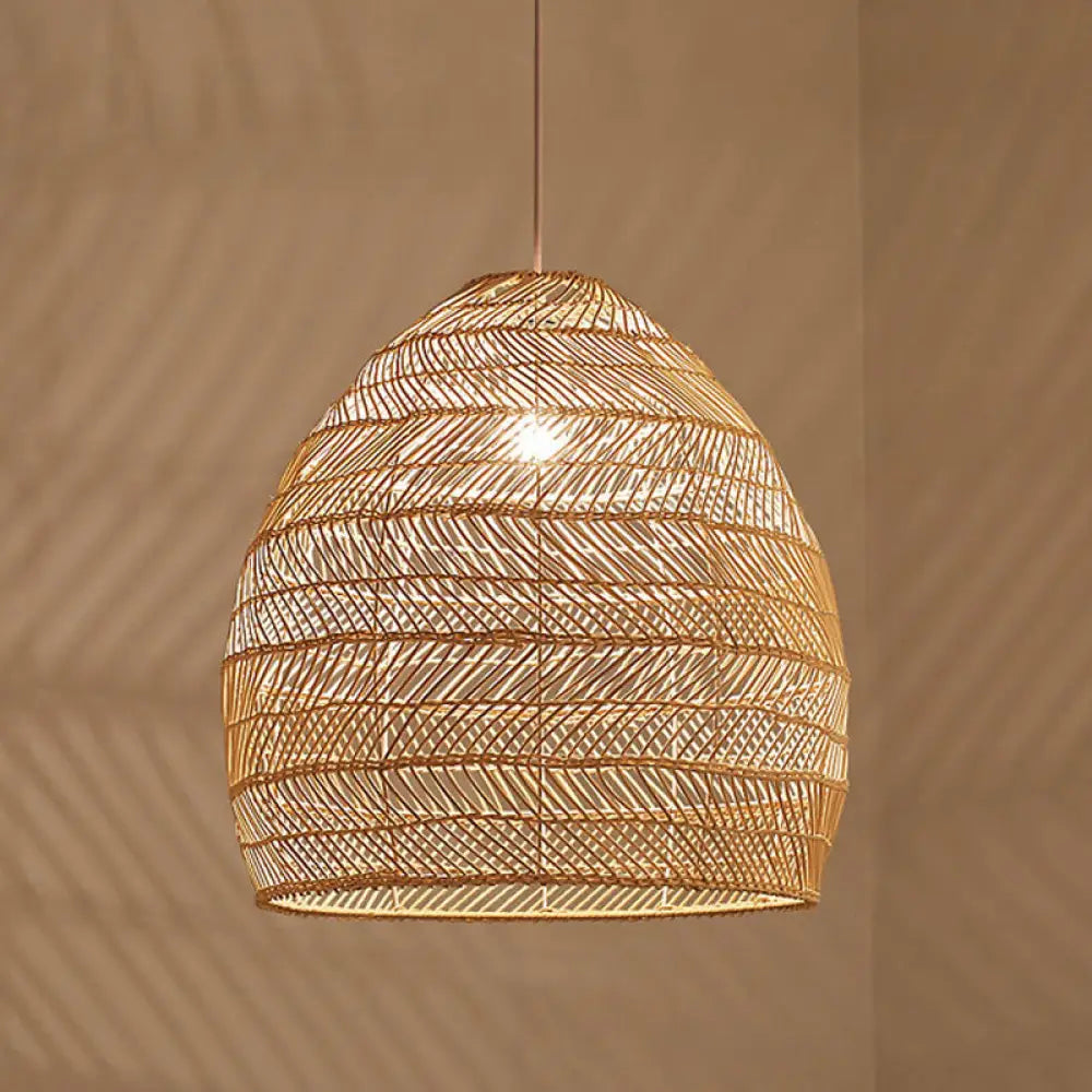 Woven Natural Fiber Dome Hanging Light Fixture – Bohemian Handcrafted Ceiling Lamp for Dining Room, Kitchen Island, Bedroom – Adjustable