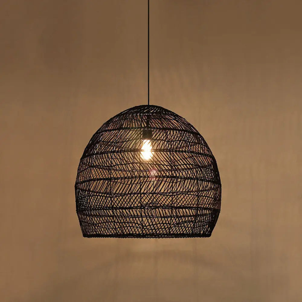 Woven Natural Fiber Dome Hanging Light Fixture – Bohemian Handcrafted Ceiling Lamp for Dining Room, Kitchen Island, Bedroom – Adjustable