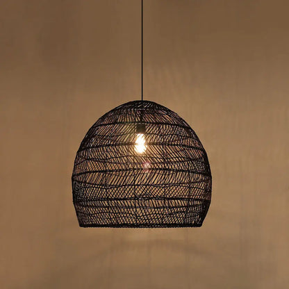 Woven Natural Fiber Dome Hanging Light Fixture – Bohemian Handcrafted Ceiling Lamp for Dining Room, Kitchen Island, Bedroom – Adjustable