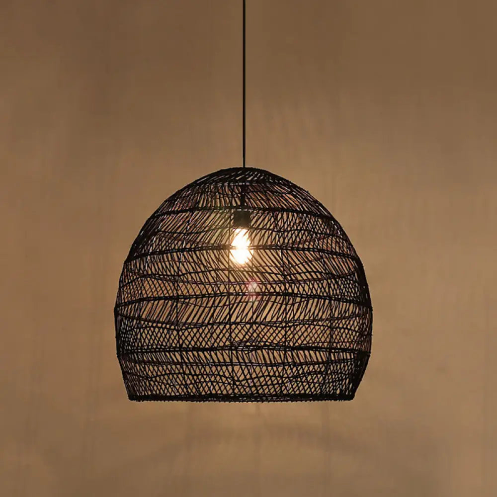 Woven Natural Fiber Dome Hanging Light Fixture – Bohemian Handcrafted Ceiling Lamp for Dining Room, Kitchen Island, Bedroom – Adjustable