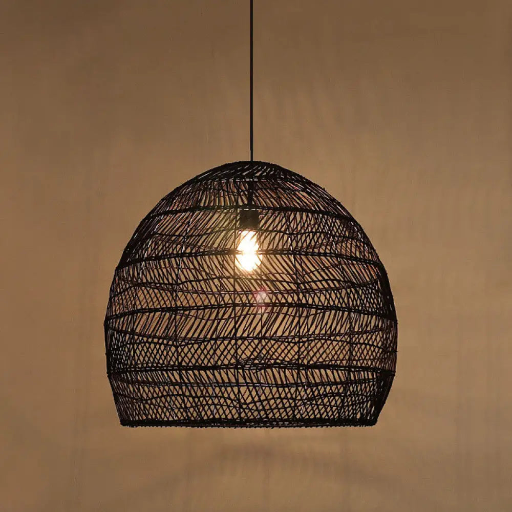 Woven Natural Fiber Dome Hanging Light Fixture – Bohemian Handcrafted Ceiling Lamp for Dining Room, Kitchen Island, Bedroom – Adjustable