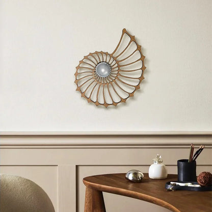 Spiral Shell Accent Sconce with LED – Handcrafted Ceramic & Wood Fixture in Gold or Black for Entryways, Bedrooms & Hallways