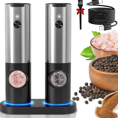 USB Rechargeable Electric Grinder Mill for Spices and Seasonings – Automatic One-Touch Stainless Steel Mill with Adjustable Coarseness Setti