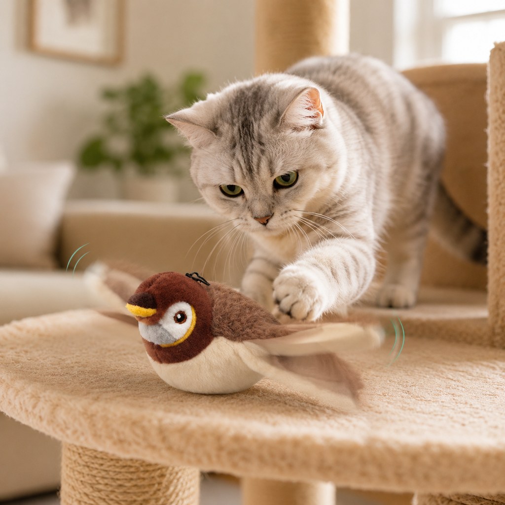 Ortekor Rechargeable Interactive Cat Toy - Flapping Bird, Plush Animal & Motion Activated Toys for Indoor Cats