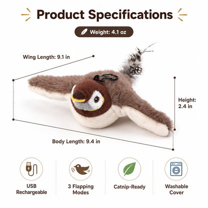 Ortekor Rechargeable Interactive Cat Toy - Flapping Bird, Plush Animal & Motion Activated Toys for Indoor Cats