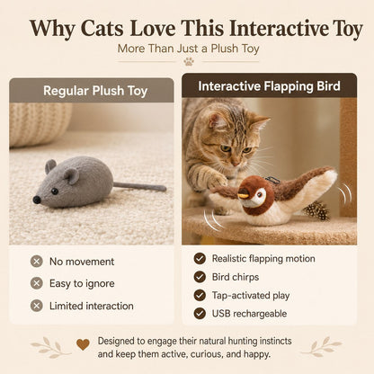 Ortekor Rechargeable Interactive Cat Toy - Flapping Bird, Plush Animal & Motion Activated Toys for Indoor Cats