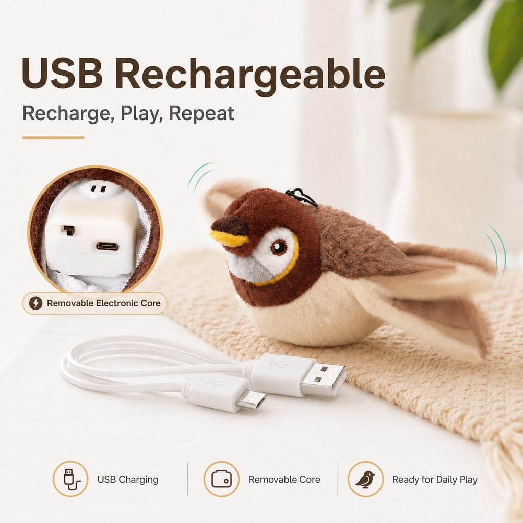 Ortekor Rechargeable Interactive Cat Toy - Flapping Bird, Plush Animal & Motion Activated Toys for Indoor Cats
