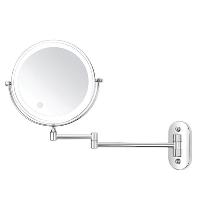 Wall-Mount Vanity Mirror with LED Ring Light & Swivel Magnifier – Rechargeable Touch Control for Makeup Application