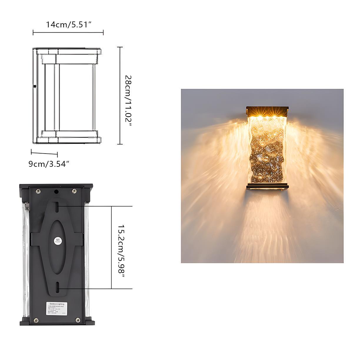 Outdoor Porch Sconce Dark Brown 11 in Height Rippled Glass LED Fixture 16W Warm White for Patio Garden Facade Entryway Exterior Weatherproof